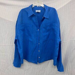 Cynthia Rowley 100% Linen Long Sleeve Front Pocket Button Up Shirt- Large